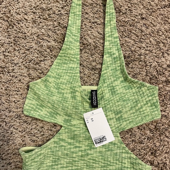 H&M Ribbed Halterneck Midi Dress in Light Green Melange. Size XS. - Picture 2 of 4